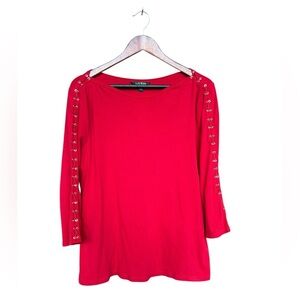 Lauren Ralph Lauren Women’s Red Lace Up Sleeves Blouse Size XL Holiday